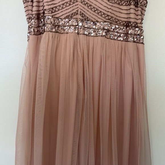 Marina | Plus Size 14 Embellished Beaded Sequin Art Deco Pleat Skirt Mesh Gown - Picture 12 of 16